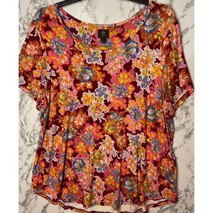 JM Collection Womens Floral Print Tee Ruby Slippers CB Size 3X Rayon & Spandex